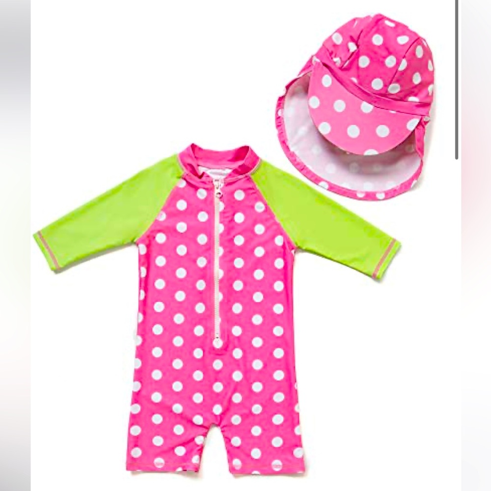 Infant little kid UPF 50+Polka Dot Swim Set, one piece swimsuit, bathing suit